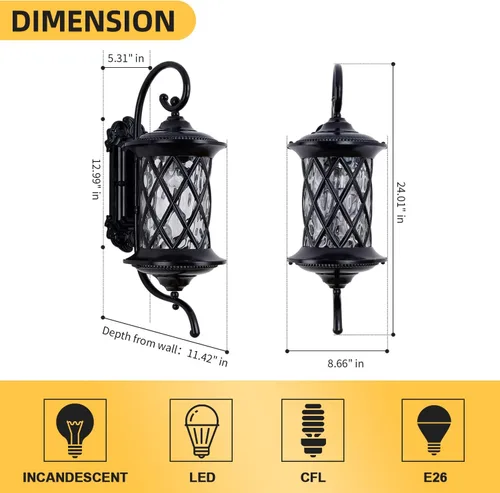 Miniatura 2 de NLIEOPDA Faroles de pared retro grandes para exteriores, de 24 pulgadas, para exteriores, luz de autocar, impermeable, de aluminio con vidrio