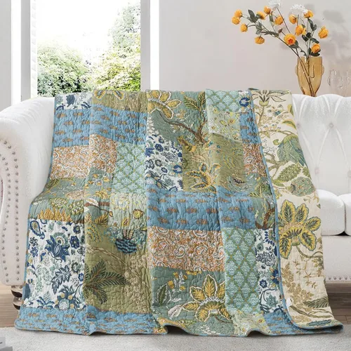 Miniatura 9 de NEWLAKE - Manta acolchada para cama, sofá y sillón, diseño floral europeo hermoso, 60X78 Pulgadas Naranja/Azul