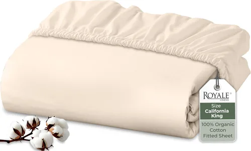 Miniatura 13 de Royale Linens Sábana bajera ajustable de algodón 100% orgánico - Tejido percal - Sábanas bajeras de bolsillo profundo súper suaves - Sábana elástica