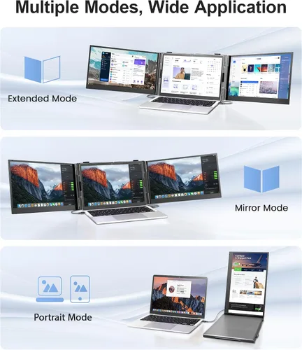 Miniatura 9 de Extensor de Pantalla para Laptop, Monitor Portátil Ultradelgado de 14" FHD 1080P para Laptop, Extensor de Triple Monitor Liviano de 2.2 libras
