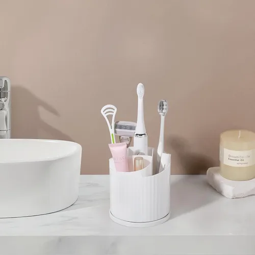 Miniatura 6 de Anyoifax Organizador Giratorio de 360 Grados para Brochas de Maquillaje con 5 Ranuras, Portabrochas de Maquillaje en Forma de Flor Blanco