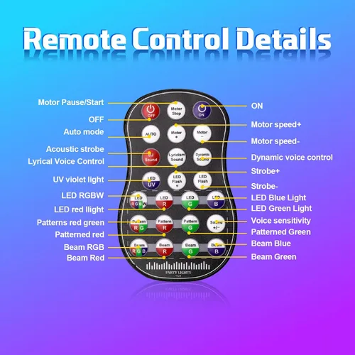 Miniatura 7 de Luces láser para DJ, luces de fiesta Pro 4 en 1 con activación por sonido y control DMX, espectáculo de luz láser RGBW y efecto de haz UV, luz láser