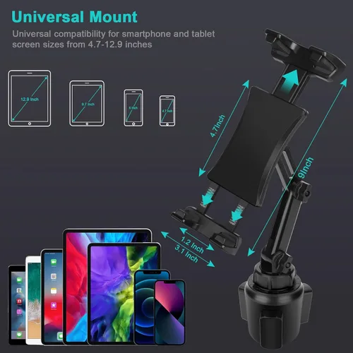 Miniatura 4 de Cup Holder Car Tablet Mount, Universal 360° Rotation Adjustable Long Arm Holder Stand for iPad Pro 12.9/11/10.5/9.7/Air/Mini 6/5/4, Galaxy Tab/Z