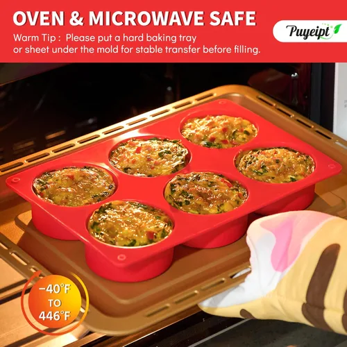 Miniatura 5 de Puyeipt Paquete de 2 moldes de silicona para mordeduras de huevo, sartenes redondas antiadherentes de silicona para frittata, sándwiches