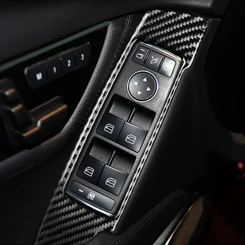 Miniatura 4 de Fibra de carbono, para accesorios de Mercedes Benz, calcomanía para panel de interruptor de elevador de ventana de puerta de automóvil para Mercedes