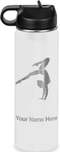 Miniatura 72 de LaserGram Botella de agua personalizada, soporte de mano de gimnasta, acero inoxidable de doble pared aislada al vacío con popote superior, regalo