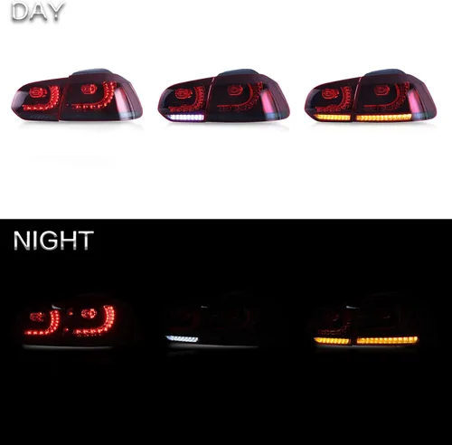 Miniatura 6 de VLAND Conjunto de luces traseras para Golf 6 2010-2014, luces traseras con DRL, luz trasera con luces antiniebla y señal de giro secuencial, rojo