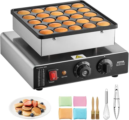 VEVOR Mini máquina para hacer panqueques, 25 piezas, 43 mm de diámetro, máquina holandesa para hacer muffins y gofres antiadherente, parrilla de