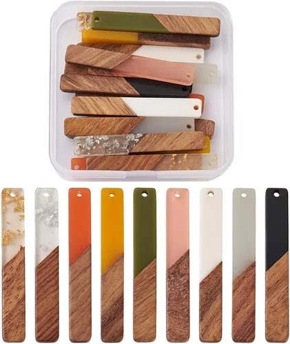 Miniatura 21 de Beadthoven 60 piezas Kit de Dijes de Madera de Resina Colgantes para Hacer Aretes Dijes Dorados para Aretes DIY Boho Piezas en Blanco de Madera