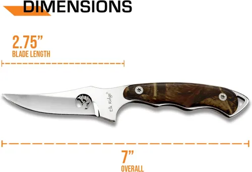 Miniatura 6 de Elk Ridge ER-059 Series Cuchillo de caza de hoja fija, hoja de borde recto, mango de madera, 7 pulgadas de longitud Marrón Pakkawood