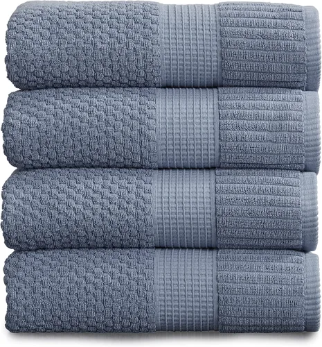 NY Loft Paquete de 4 toallas de baño 100% algodón, supersuaves y absorbentes, de secado rápido, 30 x 52 pulgadas, algodón texturizado y duradero,