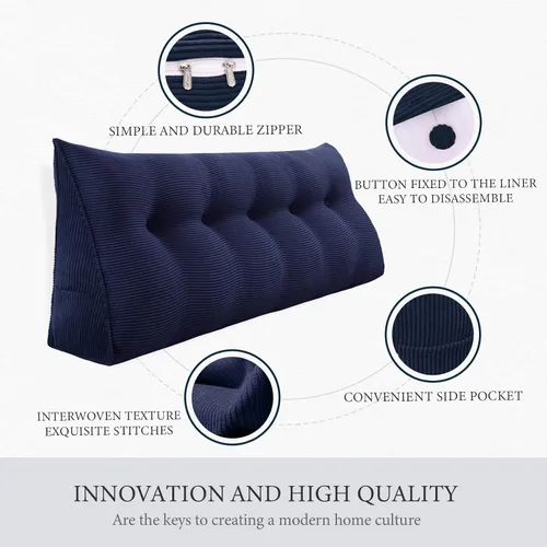 Miniatura 3 de Almohada de cabecera gruesa totalmente rellena individual XL, cabecero acolchado de dormitorio, soporte suave y firme, cojín grande triangular, Azul