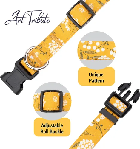 Miniatura 7 de Collar amarillo para perros pequeños, medianos y grandes - Algodón resistente, duradero, ajustable, collar fuerte y resistente - Ideal