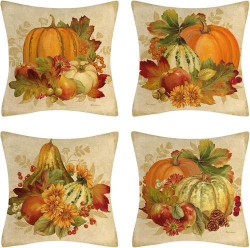 Miniatura 11 de Happy Fall - Funda de almohada decorativa de otoño para interiores y exteriores, funda de cojín de lino con calabaza azul acuarela para sofá, sala