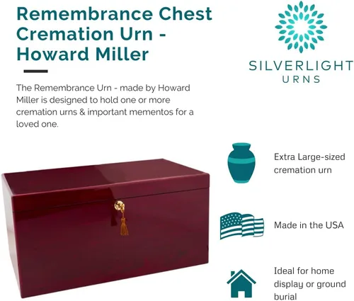 Urna de cremación conmemorativa de recuerdo en el pecho, Howard Miller, caja de madera para adultos de tamaño extragrande, capacidad para 925 libras