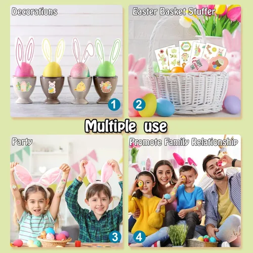 Miniatura 4 de PARTYWIND Tatuajes temporales esenciales para canasta de Pascua brillantes para niños, 100 estilos de calcomanías de tatuaje falsas luminosas