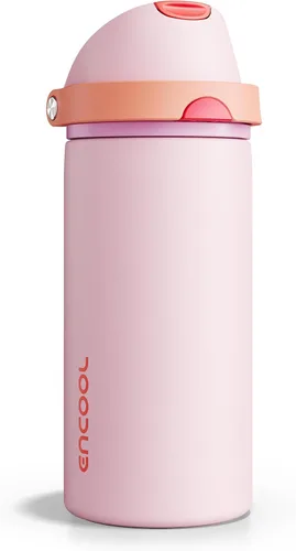 Miniatura 33 de ENCOOL Botella de agua aislada con popote, botella de agua de acero inoxidable con tapa de botón, a prueba de fugas y sin BPA, mantiene el frío Atún