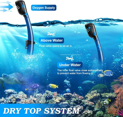 Miniatura 3 de Snorkeling Gear for Adults, Dry Top Snorkel Mask Set 2 Pack Scuba Diving Mask Snorkel Gear Anti Fog Snorkeling Packages Tempered Glass Panoramic