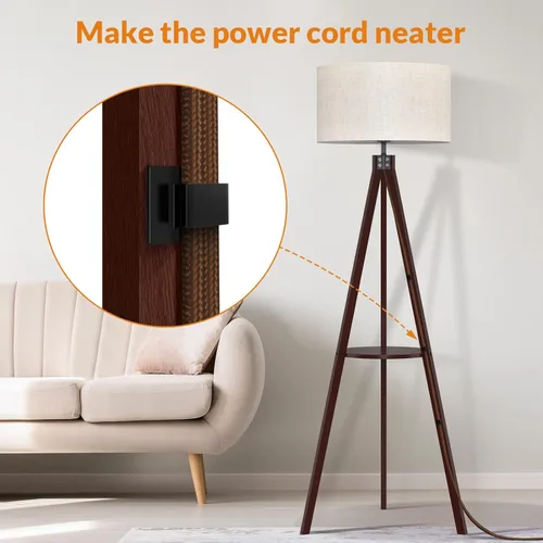 Miniatura 5 de LEPOWER Lámpara de pie con trípode, lámpara de pie de madera de mediados de siglo, lámpara de pie con diseño moderno y estante para sala de estar