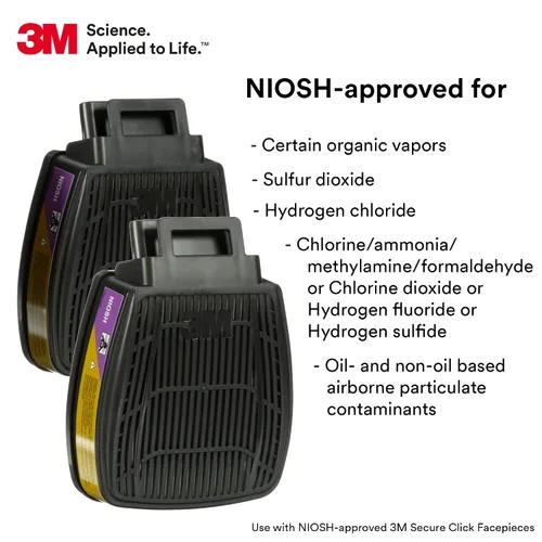 Miniatura 2 de 3M Cartucho/Filtro Respirador P100, Secure Click D80926 Cartucho Combinado Multi-Gas/Vapor, Aprobado por NIOSH, Flujo Dual para Mayor Respirabilidad