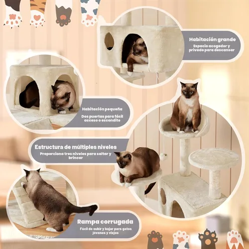Miniatura 4 de Yaheetech Torre de árbol para gatos de 54 pulgadas, mueble con poste rascador para gatitos, casa de mascotas para jugar Beige