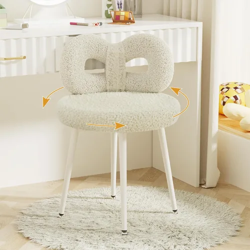 ROOMTEC Silla de tocador giratoria con respaldo, silla de escritorio tapizada para niñas, tocador de maquillaje moderno para dormitorio, sala de