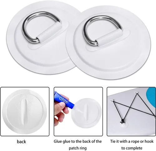 Miniatura 4 de TOBWOLF 6 Pack Stainless Steel D-Ring Patch for Inflatable Boat Kayak Dinghy SUP, D-Ring PVC Patch Stand-Up Paddleboard Canoe Rafting Accessories