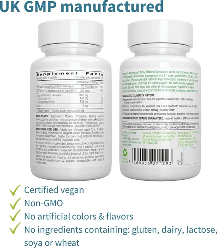 Miniatura 5 de Paquete vegano de Omega-3 + complejo de calcio y magnesio, aceite de algas sostenible EPA y DHA de 1340 mg + complejo mineral de algas a base