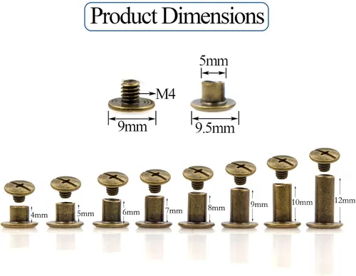 Miniatura 5 de ALLOYGOLD Tornillos Chicago de bronce remaches de cuero surtidos, 8 tamaños de remaches de tornillo, tornillos Chicago para decorar y reparar cuero