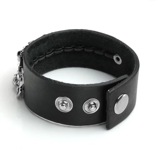 Miniatura 3 de Pulsera de piel sintética negra punk vintage ajustable para hombres