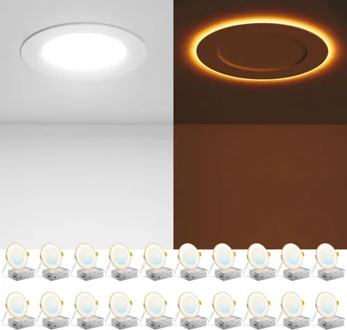 Amico Paquete de 20 Luces LED Empotradas de Techo de 4 Pulgadas 5CCT con Luz Nocturna, 2700K/3000K/3500K/4000K/5000K Seleccionable Iluminación