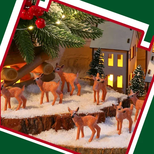 Miniatura 6 de Skylety 14 piezas de figuritas en miniatura de ciervos para manualidades, adornos de tarta en miniatura de ciervos, mini figuritas para fiestas