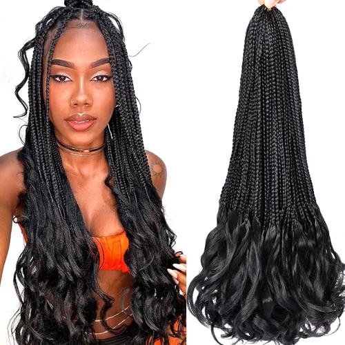 Miniatura 60 de Trenzas de ganchillo rizadas francesas de 22 pulgadas, 8 paquetes, trenzas de caja diosa grises para mujeres, de ganchillo pre-trenzadas con Trenzas