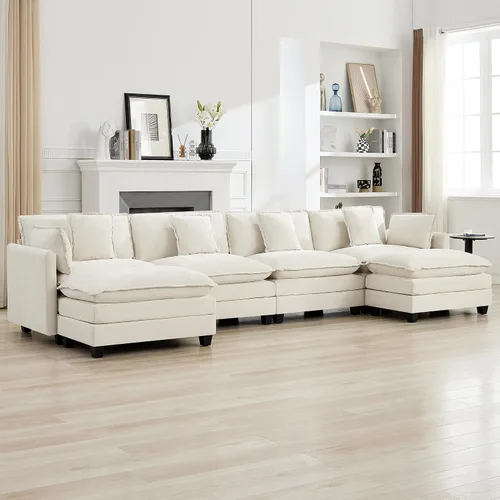 Miniatura 29 de Otomán de Sofá Moderno de Chenille Nube de 35'', Otomán Rectangular para Sofá Seccional Modular, Beige