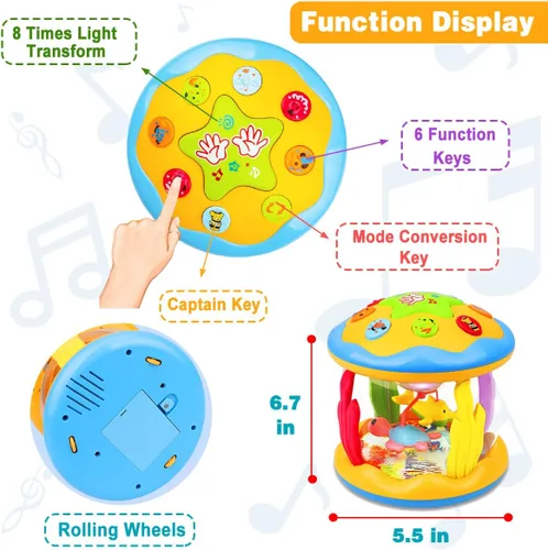 Miniatura 2 de Aboosam Juguetes para bebés de 6 a 12 meses - Juguetes musicales de aprendizaje para bebés de 12 a 18 meses - Juguete luminoso giratorio de océano