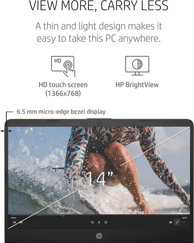 Miniatura 4 de HP Computadora portátil 14, AMD 3020e, 4 GB de RAM, 64 GB de almacenamiento eMMC, pantalla táctil HD de 14 pulgadas, Windows 10 Home en modo S