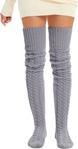Miniatura 3 de SherryDC Calcetines hasta el muslo de punto trenzado para mujer, calentadores de piernas, extra largos por encima de la rodilla, medias altas