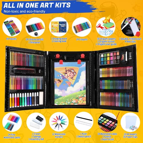 Miniatura 3 de Todo en un Suministros de Arte, Kit de Arte Incluye Caballete, Papel para Origami, Lápices de Colores, Crayones, Libro de Dibujo, Libro