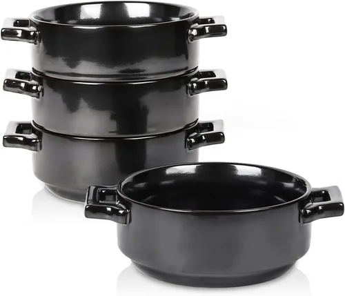 Miniatura 8 de vicrays Tazones de sopa de cerámica con asas, 24 onzas, platos de sopa de porcelana para sopa de cebolla francesa, cereales, estofado de ternera