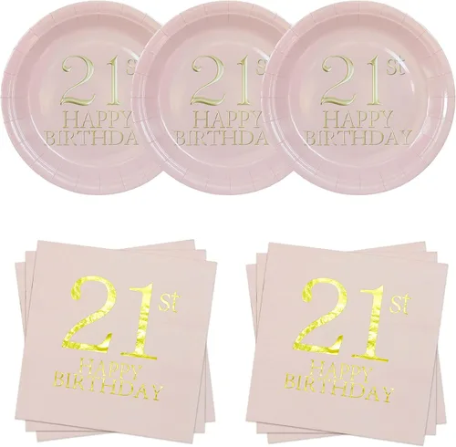 Platos y servilletas para fiesta de cumpleaños, juego de decoraciones desechables para fiesta de cumpleaños para hasta 20 invitados (21)