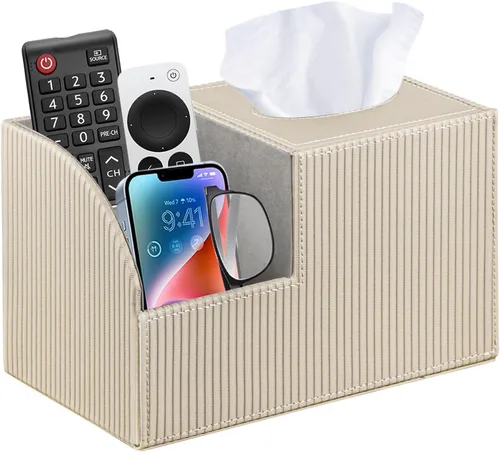 Miniatura 12 de Funda cuadrada de cuero PU para caja de pañuelos – Soporte multifuncional para caja de pañuelos, cubierta de caja de pañuelos con almacenamiento