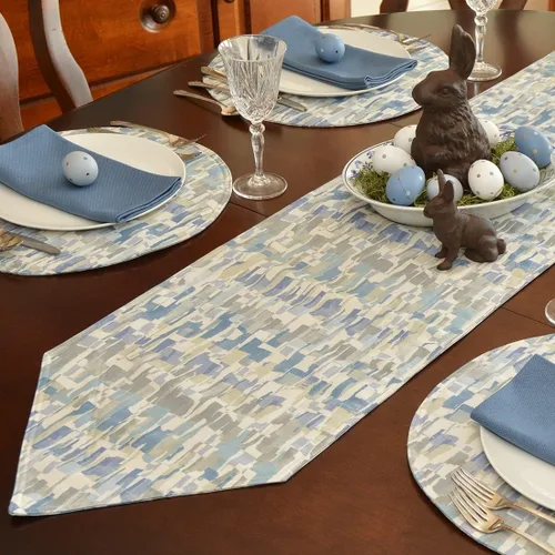 Miniatura 2 de Britto Clearwater - Juego de cuatro manteles individuales en forma de cuña con estampado azul y cargador central redondo