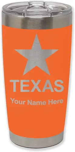 Miniatura 25 de LaserGram Vaso aislado al vacío de 20 onzas, bandera de Texas, grabado personalizado incluido (negro)