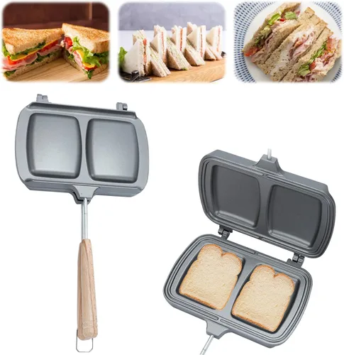Sartén de doble cara para sándwiches y parrilla, antiadherente, sartén abatible para panqueques de desayuno, mango extraíble (estilo 2)