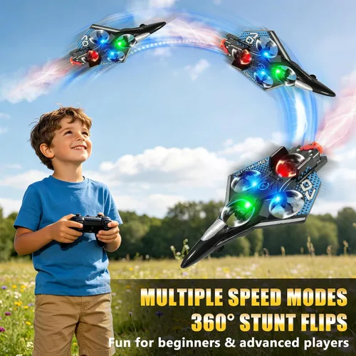 Miniatura 5 de Avión RC con spray frío, aviones de control remoto de espuma con luz LED, juguetes de combate de 360°, rollo de acrobacias, avión RC para niños