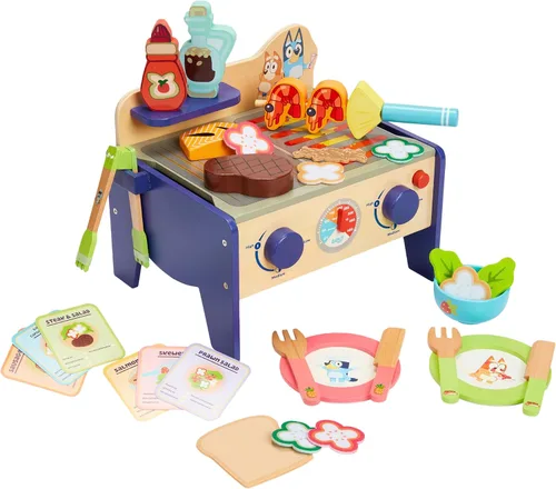 Miniatura 10 de Bluey Frutas y verduras de juguete para niños pequeños, 32 piezas de comida de simulación con platos, utensilios, comida de juego para bebés