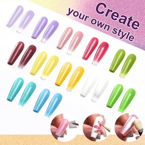 Miniatura 5 de Gel de Pintura con Degradado, 12 Colores Brillantes de Esmalte de Uñas en Gel Ombré para Uñas con Pigmento Pat Aura, Manicura Francesa DIY, Arte