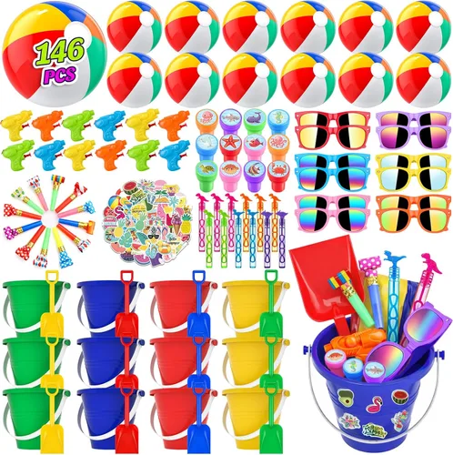 GIFTINBOX Recuerdos de fiesta en la piscina, 146 juguetes de playa para niños de 4 a 8 a 12 años, recuerdos de fiesta de verano para niños, pelotas