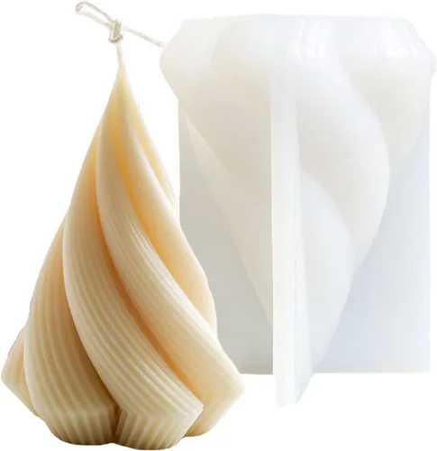 Miniatura 15 de Molde de vela de silicona con columna curvada geométrica cónica 3D, molde en forma de cono en espiral 3D de 4.8 pulgadas para hacer velas, aroma