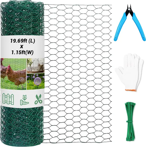 Malla de gallinero para arreglos florales de 13.78 x 236 pulgadas, malla de gallinero floral hexagonal galvanizada ligera, verde, alambre de